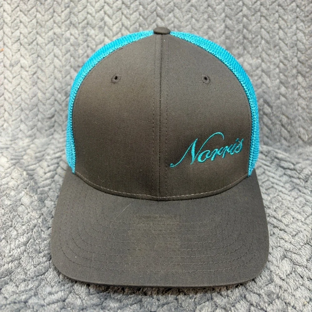 Richardson 110 Flexfit Trucker Hat Gray Turquoise Norris Est 2007 LG/XL Cap